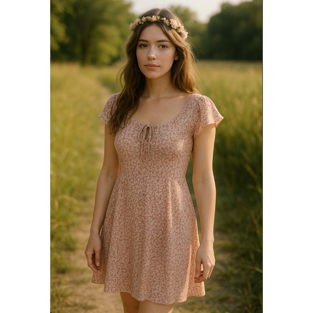 Vintage Y2K DBY Babydoll Milkmaid Dress Womens 3/4 White Romantic Cottagecore